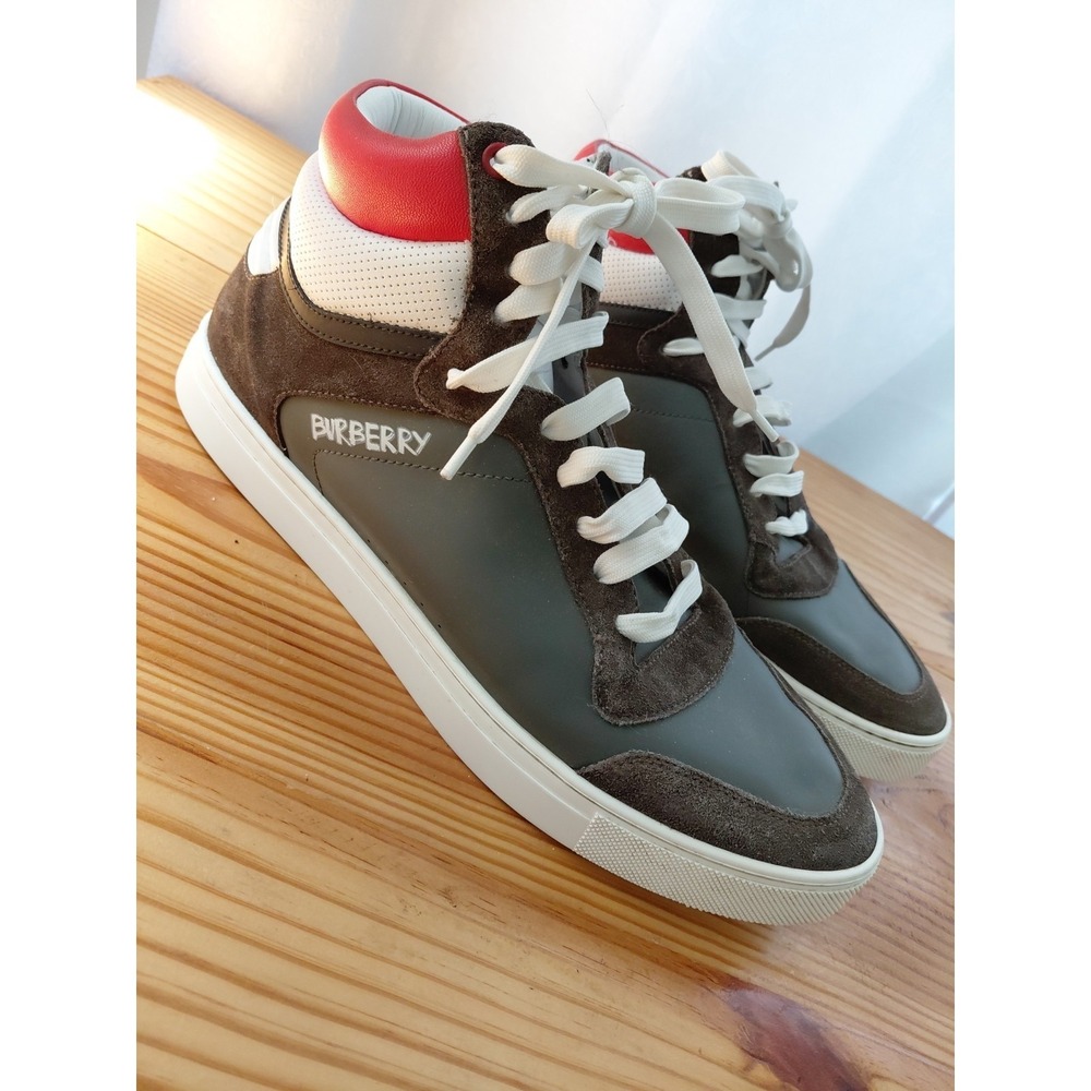 Burberry Reeth High-Top Leather & Suede  Sneaker Color Block Design $550 SZ 10
